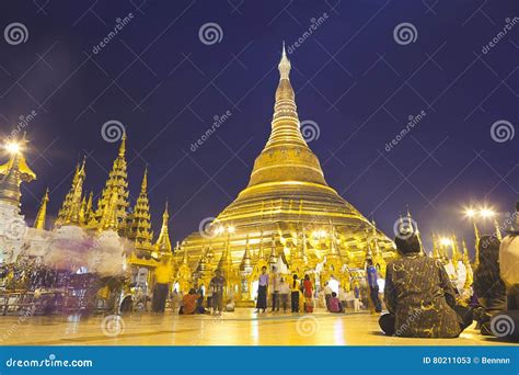 Shwedagon Pagoda At Night Editorial Stock Photo Image Of Destination