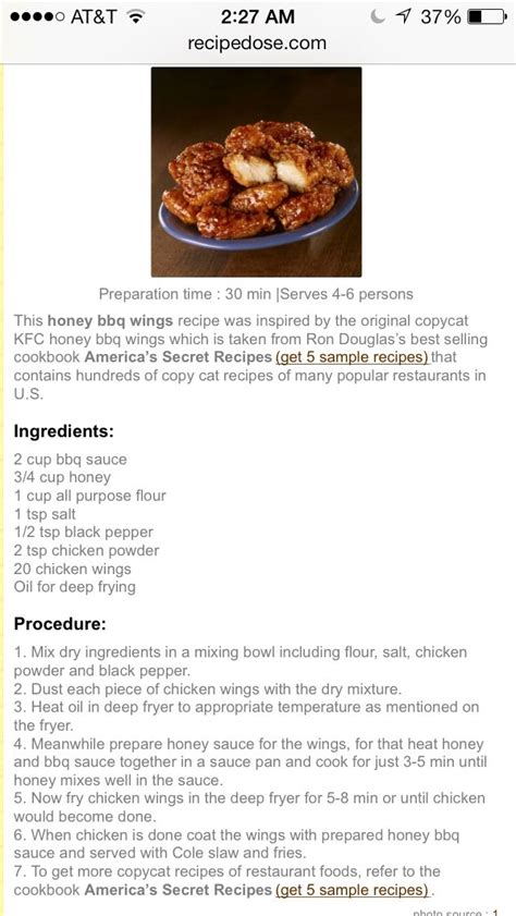 KFC Honey BBQ chicken wings | Honey bbq wings recipe, Honey barbecue ...