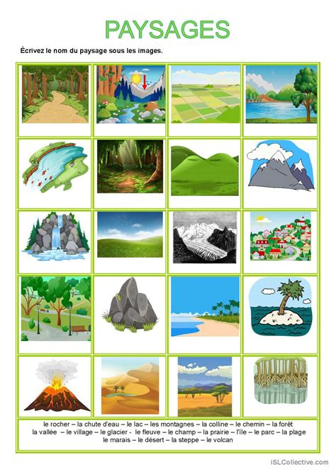 Dictionnaire d images Paysages dic Français FLE fiches pedagogiques