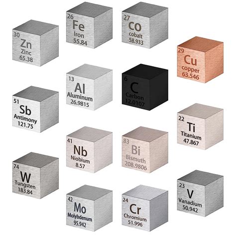 Ripeng 14 Pcs Metal Element Cubes Density Cube Set Element Periodic