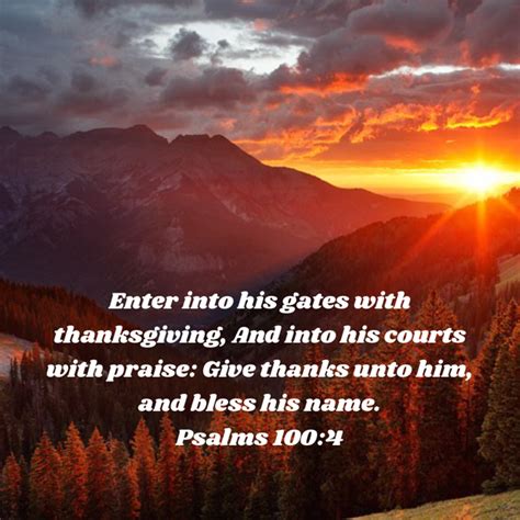 A Sunset With The Words Enter Into His Gates With Thanksgiving And