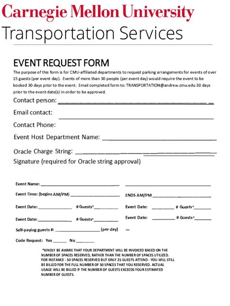 Fillable Online Event Parking Request Form Parking And Transportation