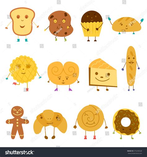 Vector Cartoon Illustration Cute Bread Characters เวกเตอร์สต็อก ปลอด