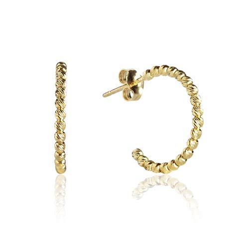 18ct Yellow Gold Large Faceted Hoop Earrings Pravins Jewellers