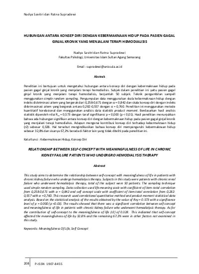 Hubungan Antara Konsep Diri Dengan Kebermaknaan Hidup Pada Pasien Gagal