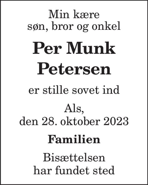 Dødsannonce for Per Munk Petersen Nordjyske dk