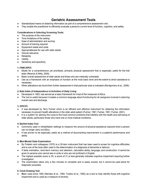 Geriatric Assessment Tools | PDF