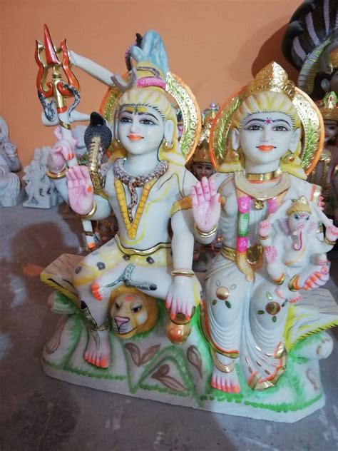 White Painted Sive Parivaar Marble Statue For Temple Size Feet At