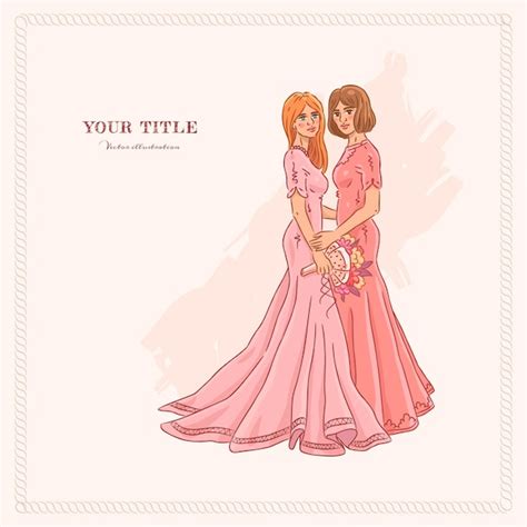 Premium Vector Hand Drawn Illustration Of Wedding Lesbian Couple