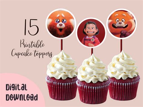 Turning Red Cupcake Topper Printable Red Panda Cupcake Topper Etsy