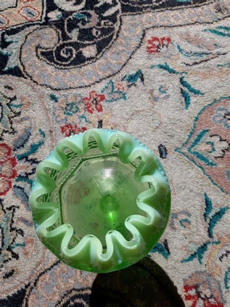 Vintage Northwood Green Opalescent Beaded Footed Rose Bowl 5 Very Old And Rare Ebay