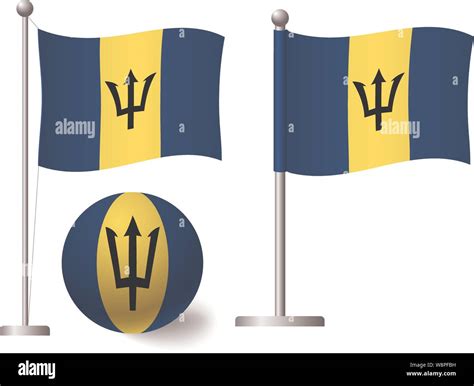 Barbados Flag On Pole And Ball Metal Flagpole National Flag Of