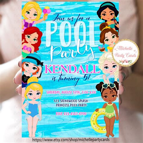 Princess Pool Party Invitation Summer Birthday Princess Invitation