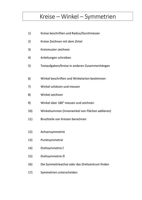 Kreise Winkel Symmetrien Eine Zusammenfassung