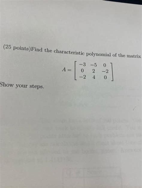 Solved Points Find The Characteristic Polynomial Of The Chegg