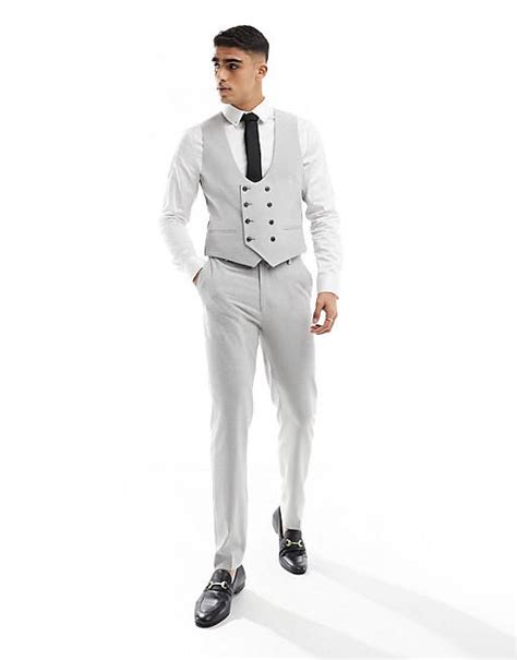 Asos Design Wedding Slim Suit In Light Gray Birdseye Texture Asos