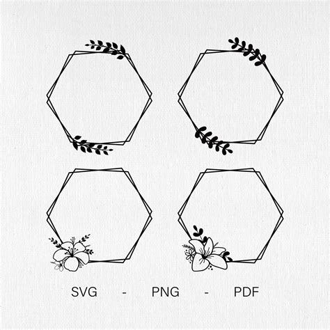 Floral Hexagon Frame Svg Png Pdf Etsy Uk