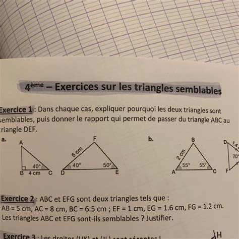 Exercice 1 Dans Chaque Cas Expliquer Pourquoi Les Deux Triangles Sont