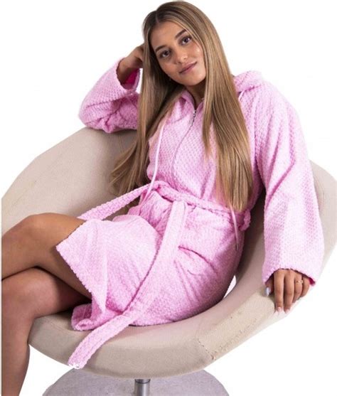 Badjas Met Rits Bamboe Roze S Unisex Wafel Dames Sauna Bol