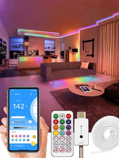 V Rgbic Neon Led Strip Lights With Controller And Led Strip Clips