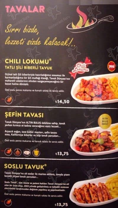 Menu at Tavuk Dünyası Ankara Ayaş Ankara Yolu Blv No 93