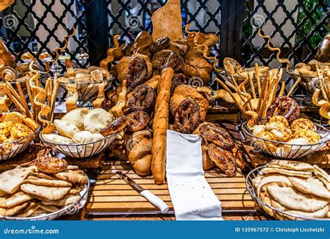 Bread Bar Station Buffet Catering Close Up Assortment Of Fresh Pastry