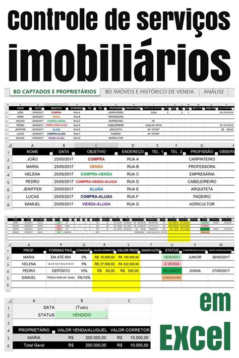 Planilha de Controle de serviços imobiliários em Excel Gestão de