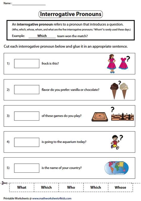 Interrogative Pronouns Worksheet Th Grade