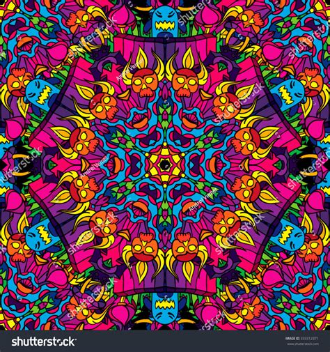 S Hippie Psychedelic Art Seamless Pattern Stock Vector