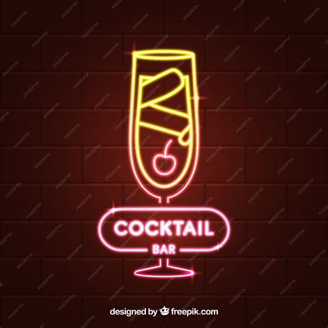 Free Vector Cocktail Bar Sign With Neon Light Style