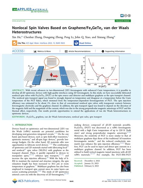 Pdf Nonlocal Spin Valves Based On Graphene Fe Gete Van Der Waals