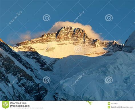 Evening View of Mount Lhotse from Pumo Ri Base Camp Stock Photo - Image ...