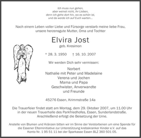 Traueranzeigen Von Elvira Jost Trauer In Nrw De