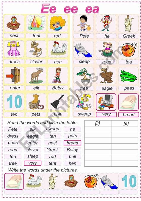 Reding Ee Ee Ea Esl Worksheet By Alena