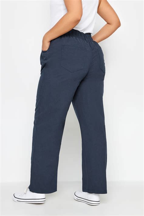 Yours Plus Size Navy Blue Cool Cotton Wide Leg Trousers Yours Clothing