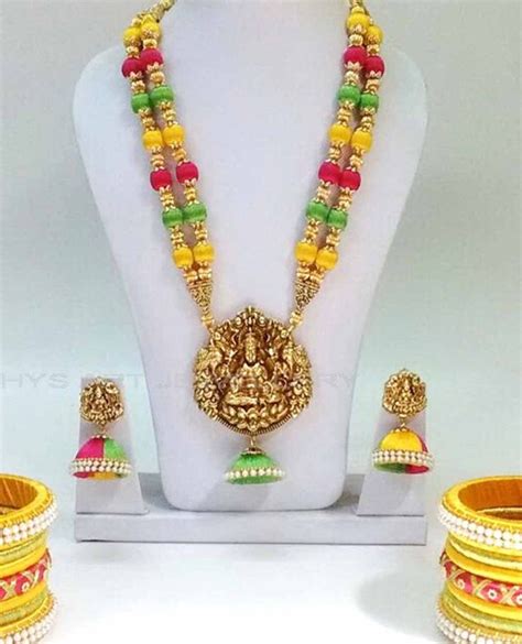 Silk Thread Jewellery Sets Multicolor Lakshmi Locket Silk Thread