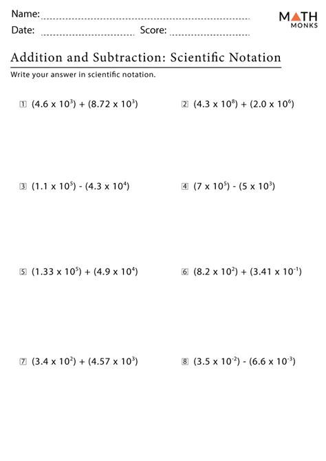 Scientific Notation Addition And Subtraction Worksheets Library