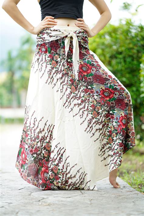 Bohemian Maxi Skirt Boho Long Skirt Gypsy Style Flower White Etsy