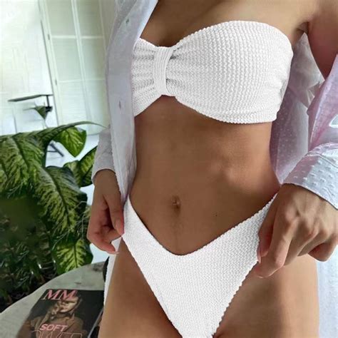 Bltiby Womens Piece Swimsuits Strapless Tops With Thong Bathing Suit Solid Colour Bikini