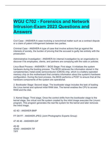 WGU C702 Forensics And Network Intrusion Exam 2023 Questions And