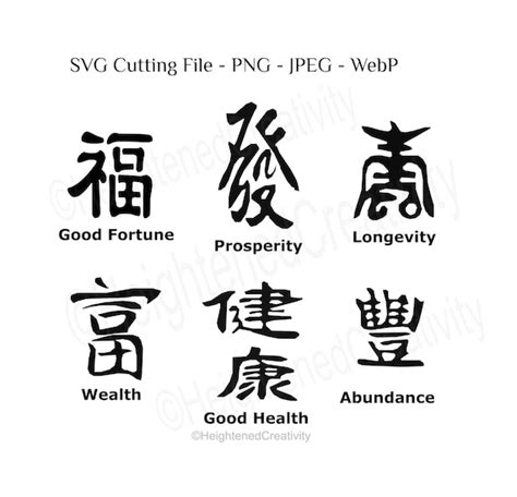 Chinese Symbols SVG Good Fortune Wealth Good Health - Etsy