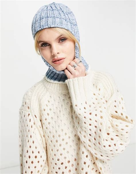 ASOS DESIGN Mixed Knit Snood Beanie In Blue Multi