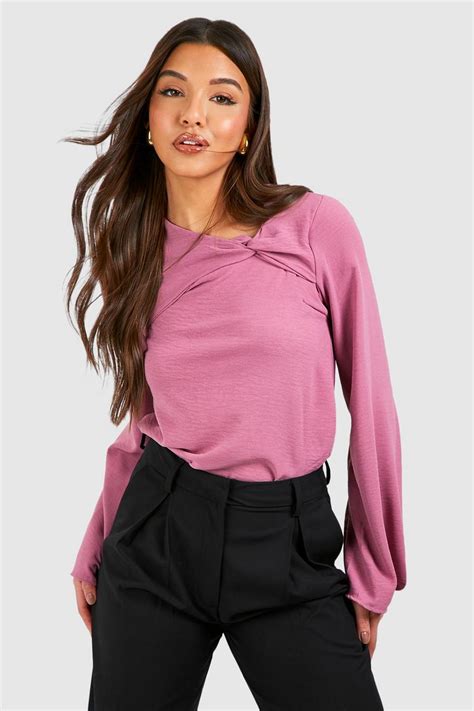 Rose Hammered Knot Detail Volume Sleeve Blouse Boohoo Uk