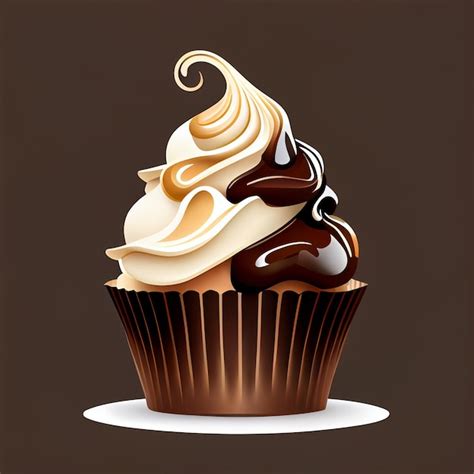 Premium Ai Image Chocolate Cupcake With Cream And Chocolate Frosting