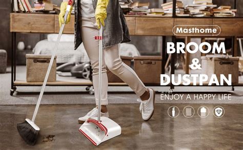 Masthome Broom And Dustpan Set Long Handled Dustpan And Brush Set With