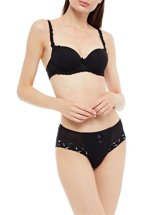 SIMONE PÉRÈLE Embroidered tulle and stretch jersey mid rise briefs