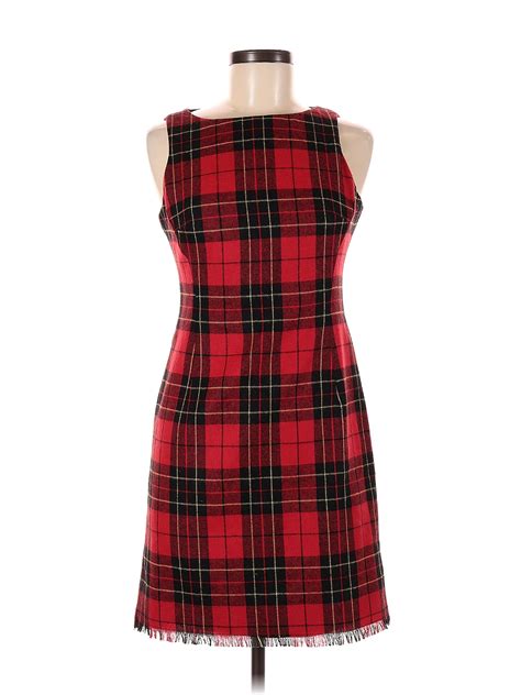 Moda International Argyle Grid Plaid Tweed Red Casual Dress Size 6 60