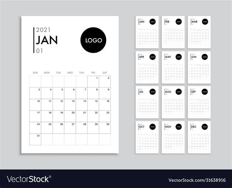 Calendar 2021 template planner diary Royalty Free Vector