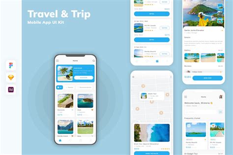 旅行和旅行移动应用APP UI KIT SKETCH FIG XD 云瑞设计