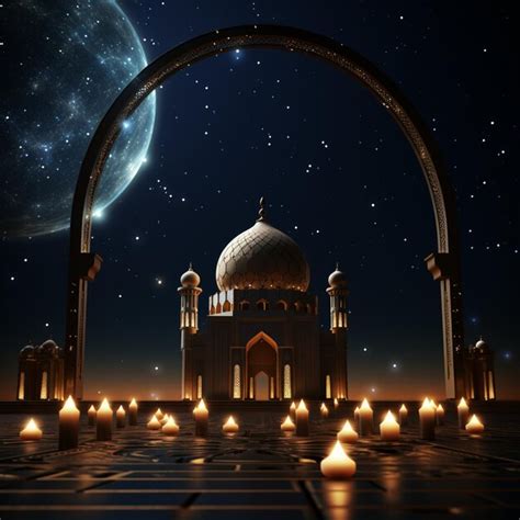 Premium Ai Image Ethereal Ramadan Bliss 3d Mosque Podium In A Starlit